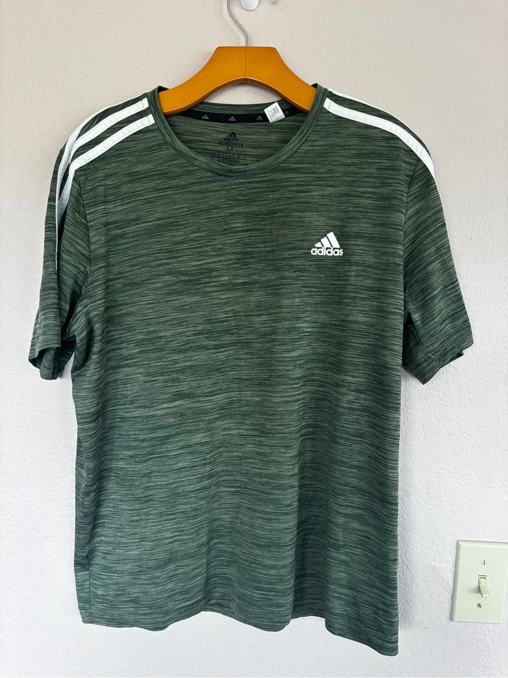 adidas Men's Forest Green Heather Short Sleeve Training Tee with White Stripes M